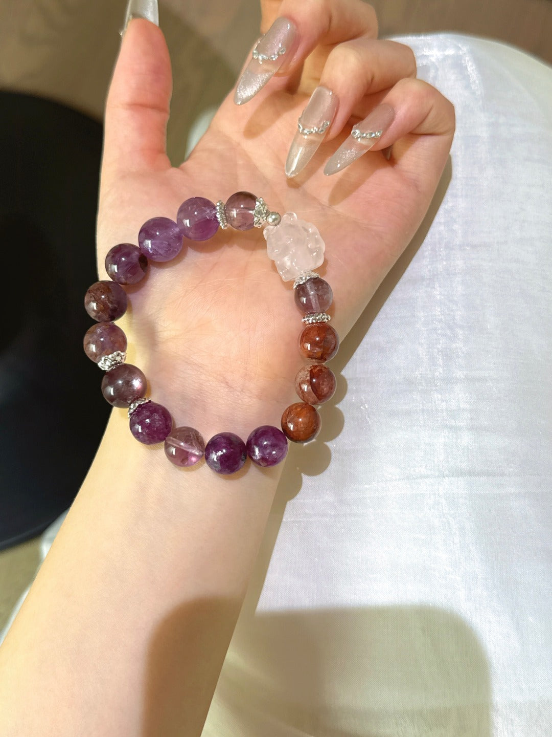 ▫️▪️ Purple multi-treasure pink crystal nine-tailed fox bracelet
